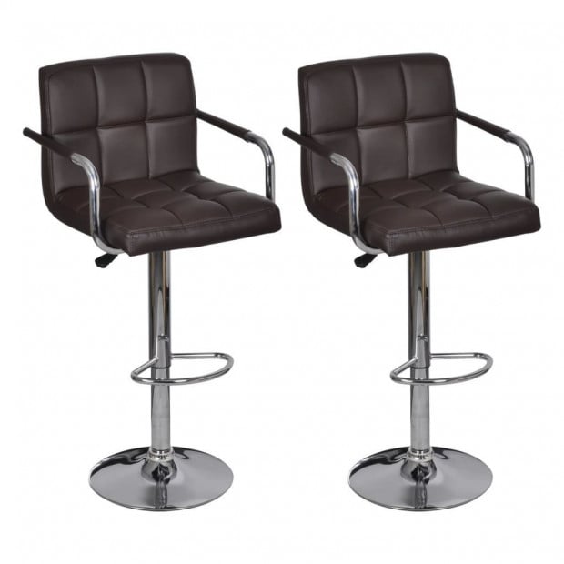 New Bar Stools 2 Pcs Brown Faux Leather