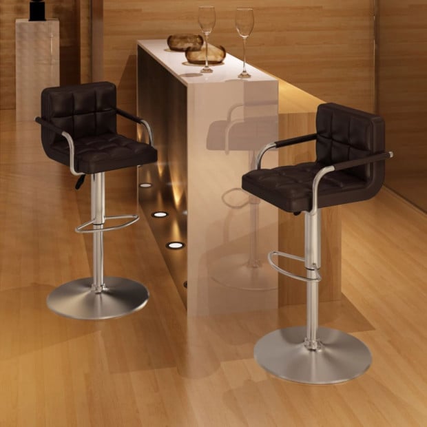 New Bar Stools 2 Pcs Brown Faux Leather Image 2