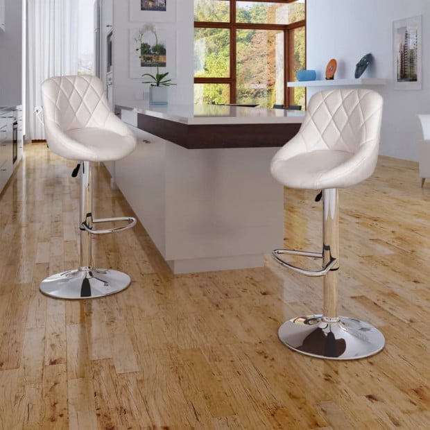 New Bar Stools 2 Pcs White Faux Leather Image 2