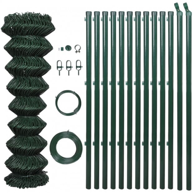 Chain Link Fence With Posts Steel 1.5x25 M Green Image 2