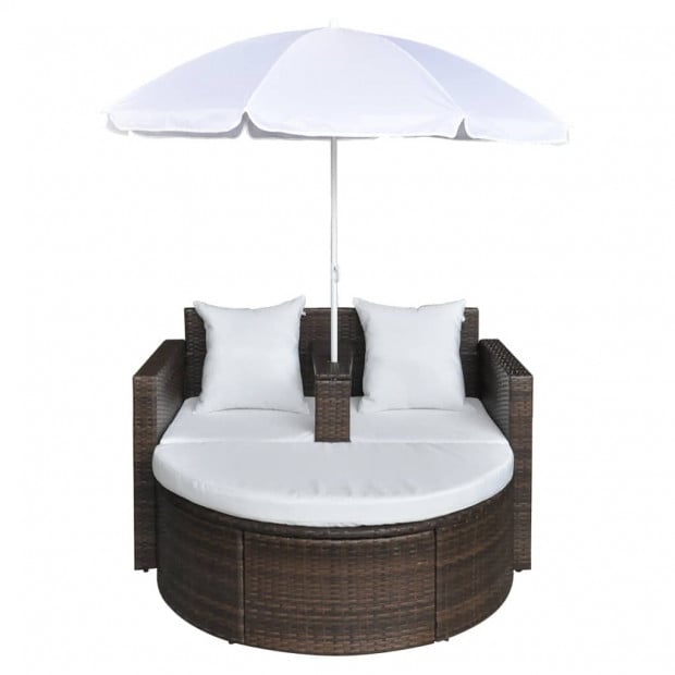 Garden Bed With Parasol Brown Poly Rattan Image 4