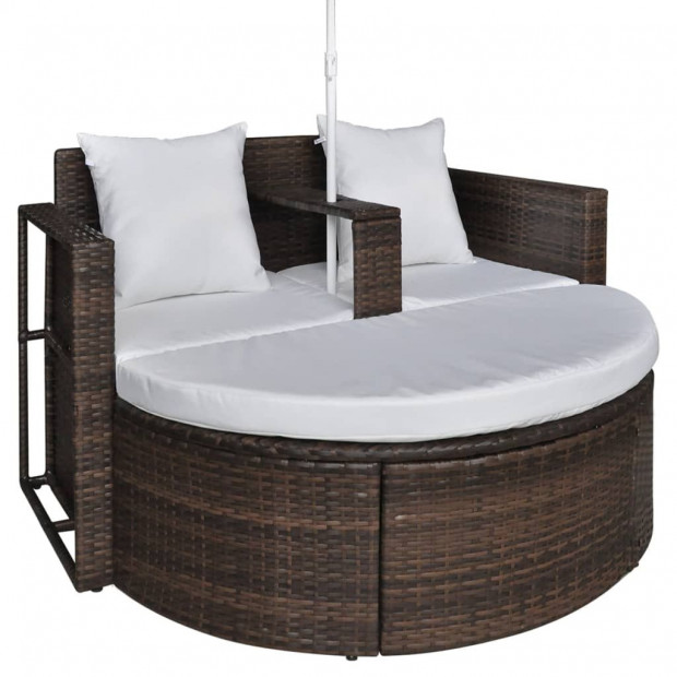 Garden Bed With Parasol Brown Poly Rattan Image 6
