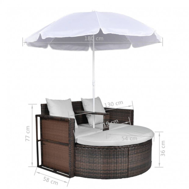 Garden Bed With Parasol Brown Poly Rattan Image 8