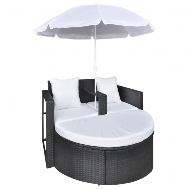 Garden Bed With Parasol Black Poly Rattan Image 5