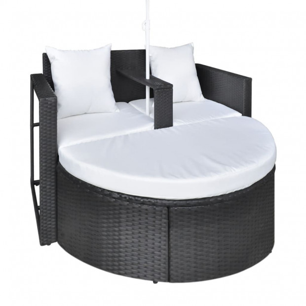 Garden Bed With Parasol Black Poly Rattan Image 7