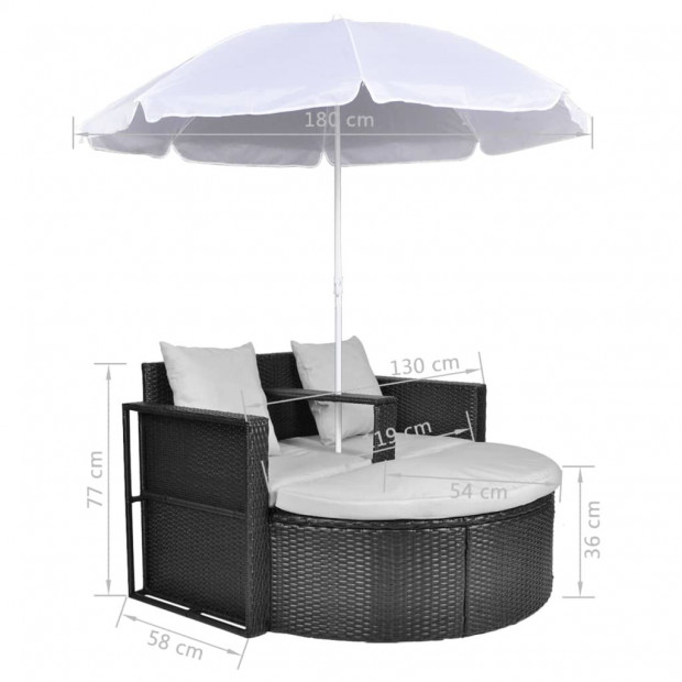 Garden Bed With Parasol Black Poly Rattan Image 8