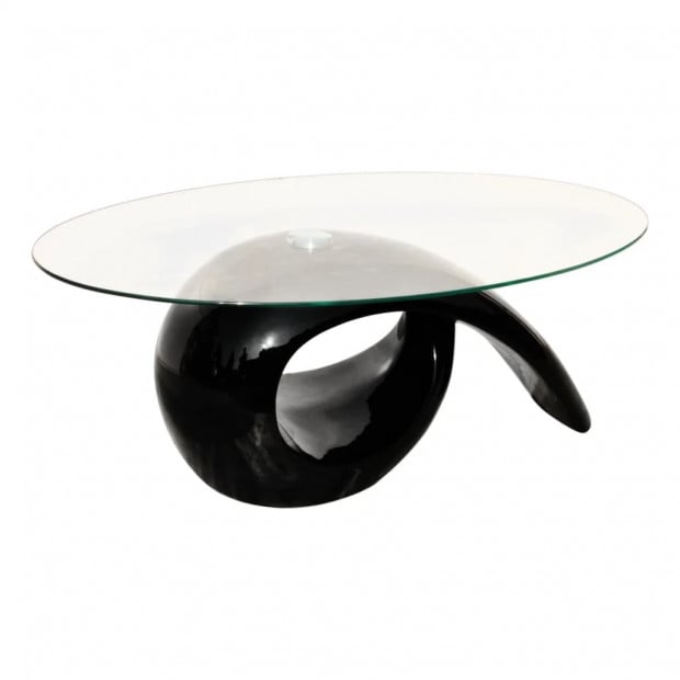 High Gloss Coffee Table With Oval Glass Top Black