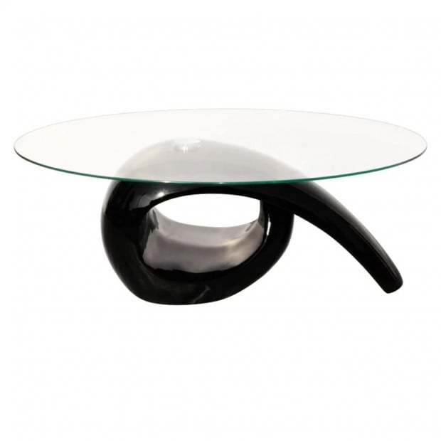 High Gloss Coffee Table With Oval Glass Top Black Image 3