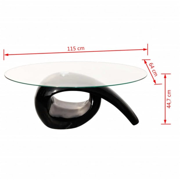 High Gloss Coffee Table With Oval Glass Top Black Image 4