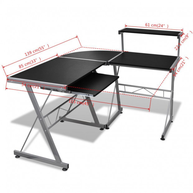 Computer Desk Workstation With Pull Out Keyboard Tray Black Image 6