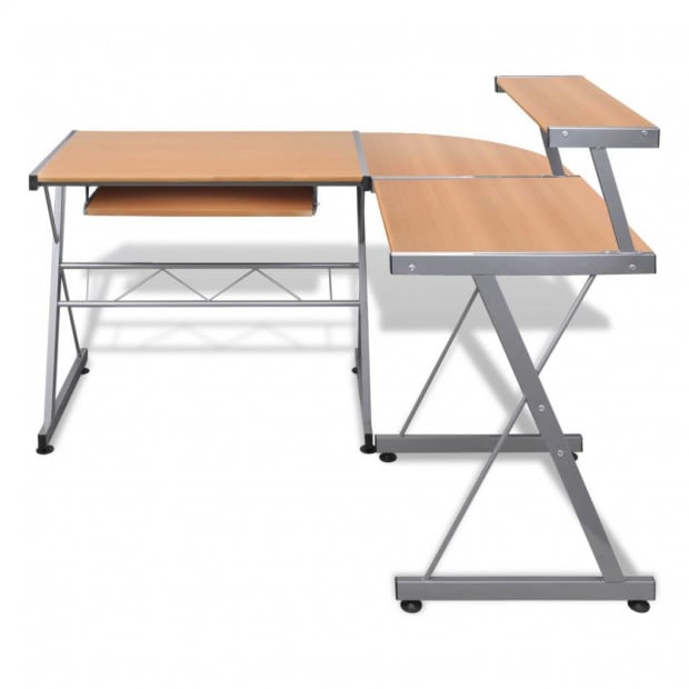 Computer Desk Workstation With Pull Out Keyboard Tray Brown Image 3