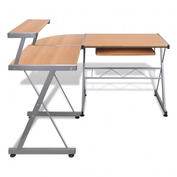 Computer Desk Workstation With Pull Out Keyboard Tray Brown Image 4