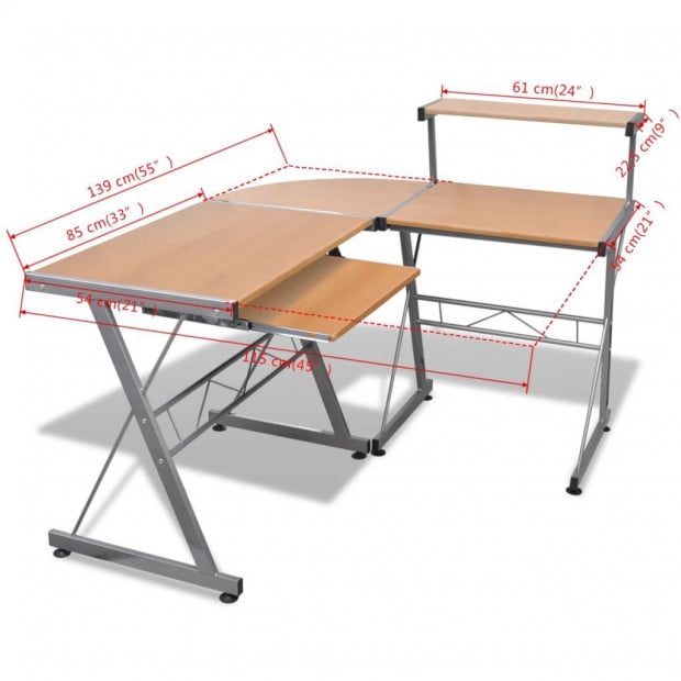 Computer Desk Workstation With Pull Out Keyboard Tray Brown Image 6
