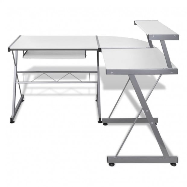 Computer Desk Workstation With Pull Out Keyboard Tray White Image 3