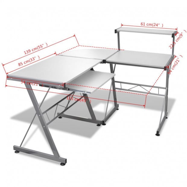 Computer Desk Workstation With Pull Out Keyboard Tray White Image 6