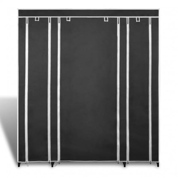 Wardrobe With Compartments And Rods 45x150x176 Cm Black Fabric Image 3
