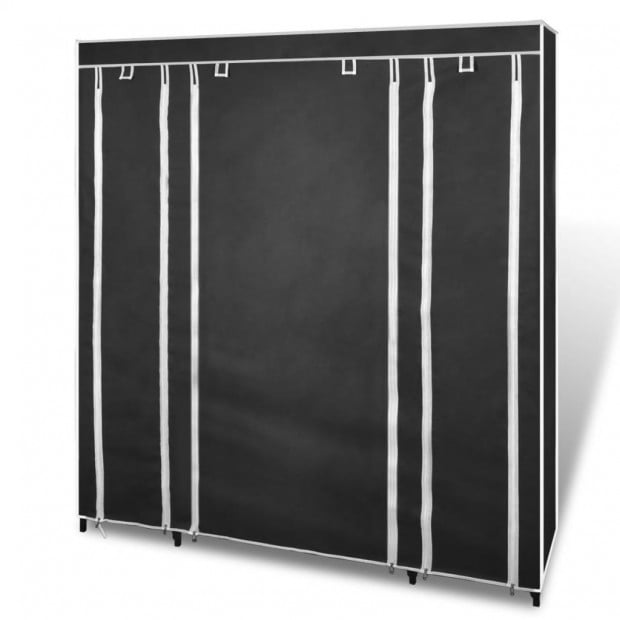 Wardrobe With Compartments And Rods 45x150x176 Cm Black Fabric Image 4
