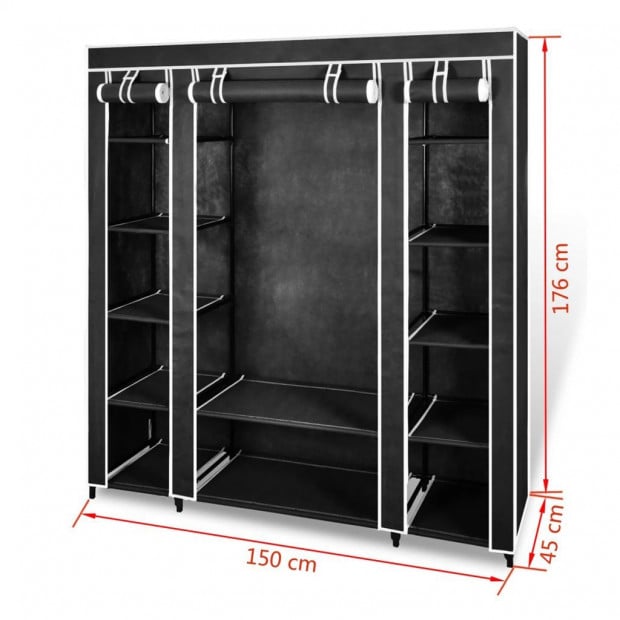 Wardrobe With Compartments And Rods 45x150x176 Cm Black Fabric Image 7
