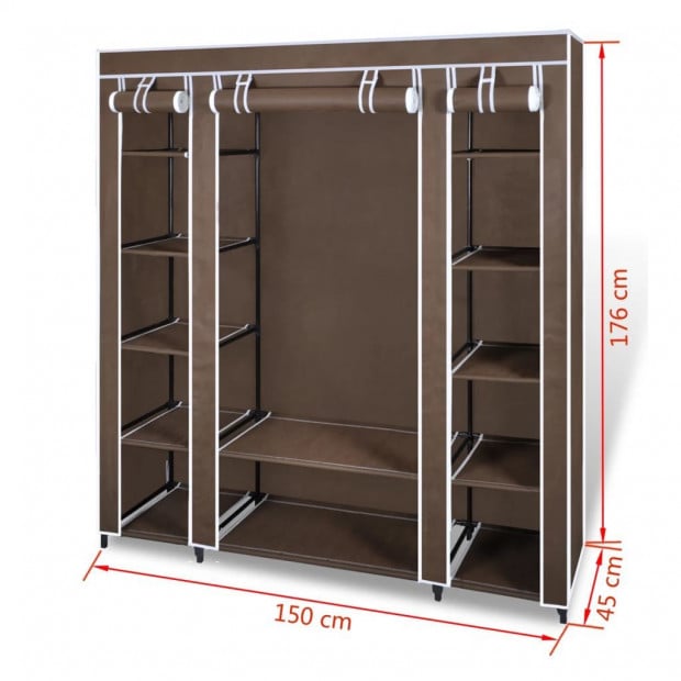 Wardrobe With Compartments And Rods 45x150x176 Cm Brown Fabric Image 7