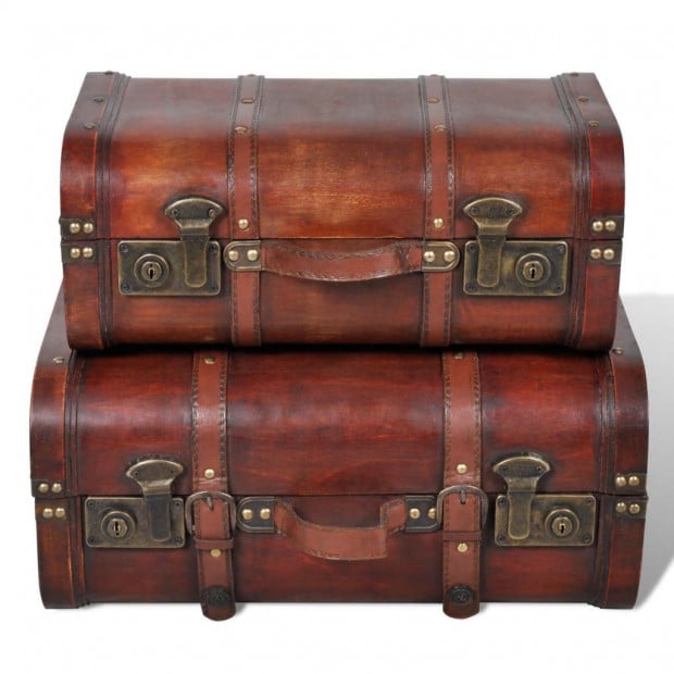 Wooden Treasure Chests 2 Pcs Vintage Brown Image 2