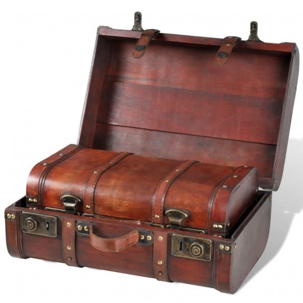 Wooden Treasure Chests 2 Pcs Vintage Brown Image 3
