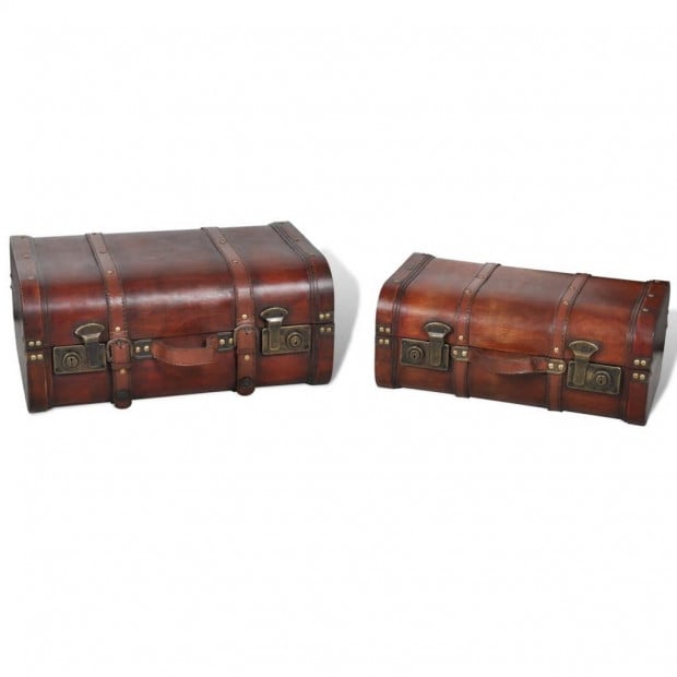 Wooden Treasure Chests 2 Pcs Vintage Brown Image 4