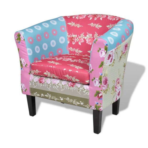 Armchair With Footstool Patchwork Design Fabric Image 2