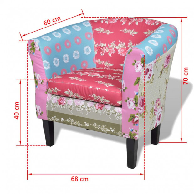 Armchair With Footstool Patchwork Design Fabric Image 6