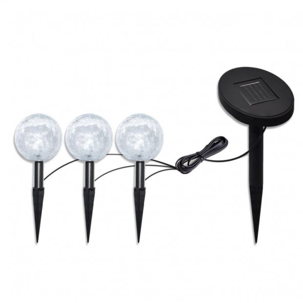 Solar Bowl 3 Led Garden Lights With Spike Anchors & Solar Panel Image 2