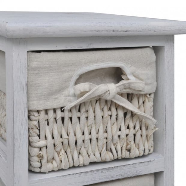 Wooden Storage Rack 4 Weaving Baskets White Image 3