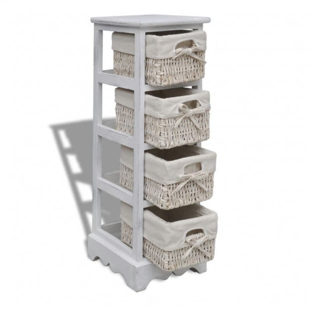 Wooden Storage Rack 4 Weaving Baskets White Image 5