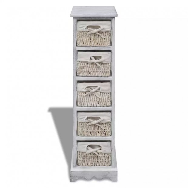 Wooden Storage Rack 5 Weaving Baskets White Image 2
