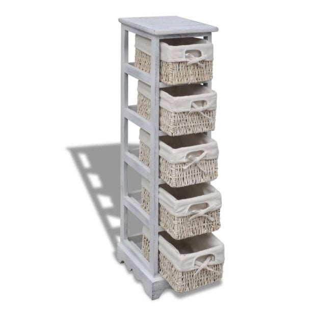 Wooden Storage Rack 5 Weaving Baskets White Image 3