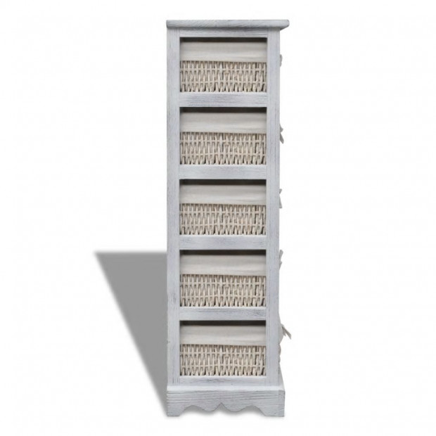 Wooden Storage Rack 5 Weaving Baskets White Image 4
