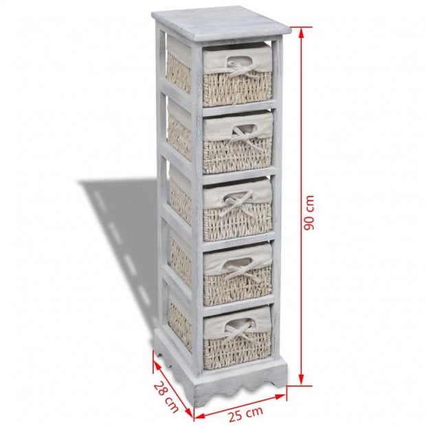 Wooden Storage Rack 5 Weaving Baskets White Image 7