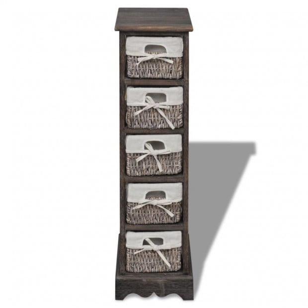 Wooden Storage Rack 5 Weaving Baskets Brown Image 4
