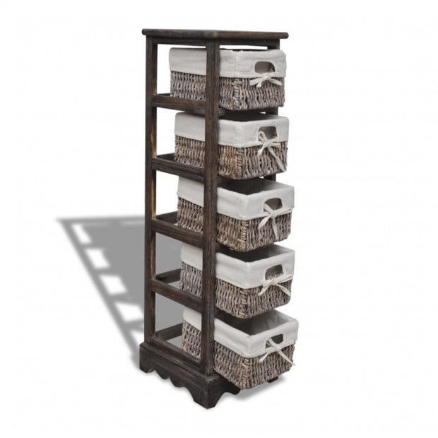 Wooden Storage Rack 5 Weaving Baskets Brown Image 5