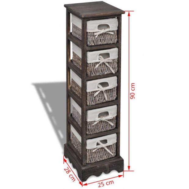 Wooden Storage Rack 5 Weaving Baskets Brown Image 6