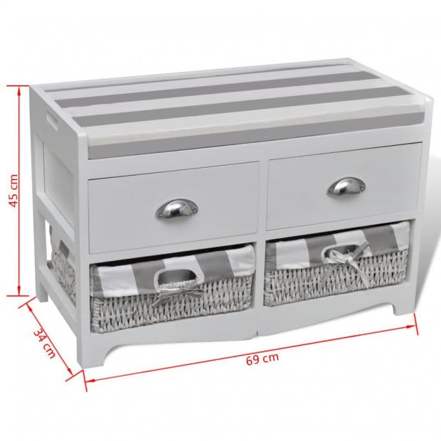 White Storage & Entryway Bench With Cushion Top 2 Drawer 2 Basket Image 7