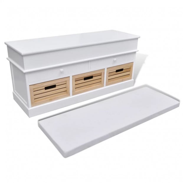 White Storage & Entryway Bench With Cushion Top 2 Draw 3 Crate Image 4