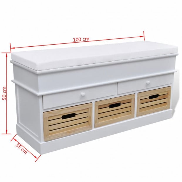 White Storage & Entryway Bench With Cushion Top 2 Draw 3 Crate Image 6