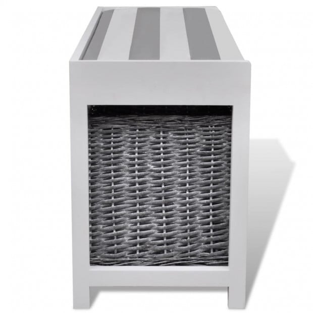 White Storage & Entryway Bench With Cushion Top 3 Basket Image 4