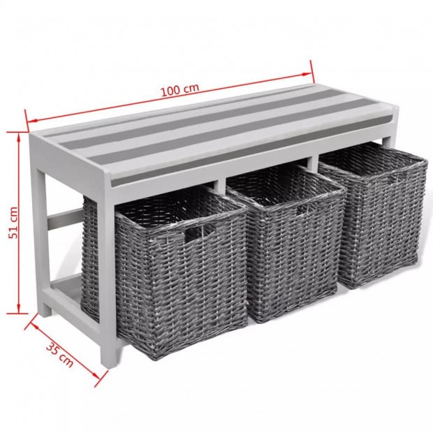 White Storage & Entryway Bench With Cushion Top 3 Basket Image 6