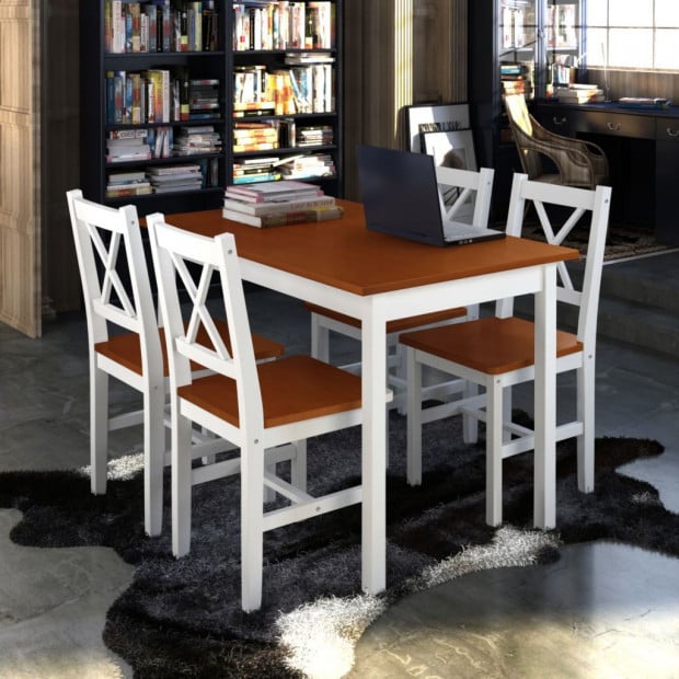 5 Piece Dining Set Brown And White Image 2