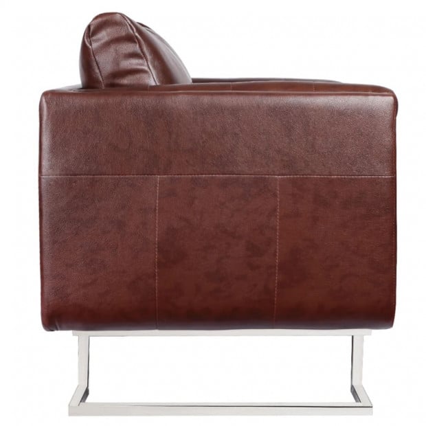 Cube Armchair With Chrome Feet Brown Faux Leather Image 2