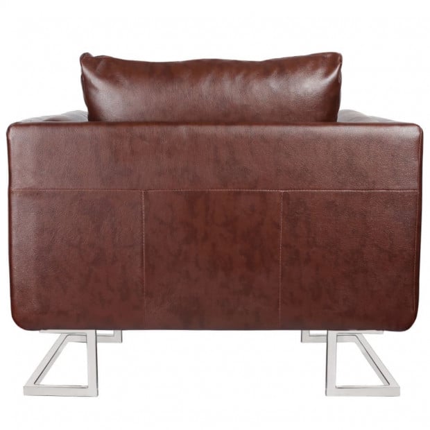 Cube Armchair With Chrome Feet Brown Faux Leather Image 3