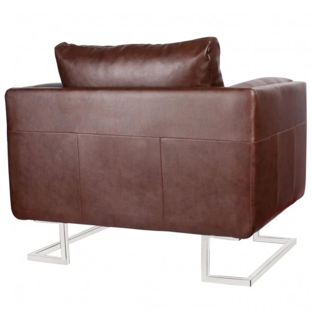 Cube Armchair With Chrome Feet Brown Faux Leather Image 4