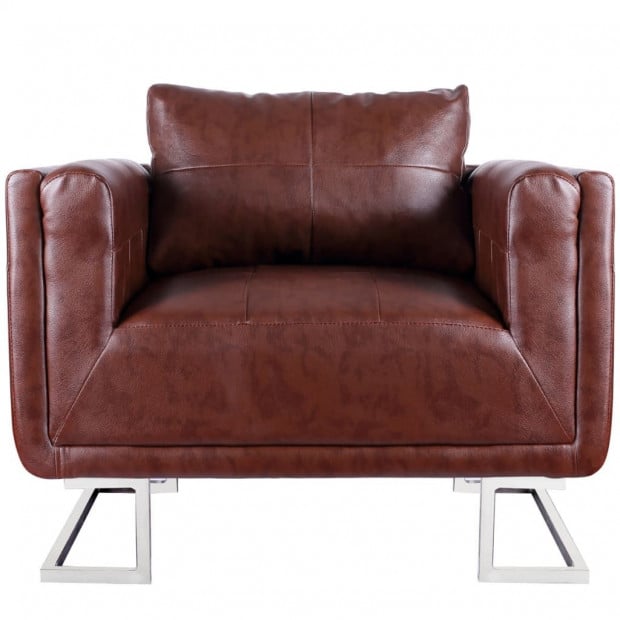 Cube Armchair With Chrome Feet Brown Faux Leather Image 5