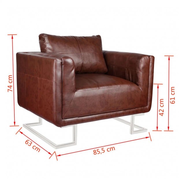 Cube Armchair With Chrome Feet Brown Faux Leather Image 6