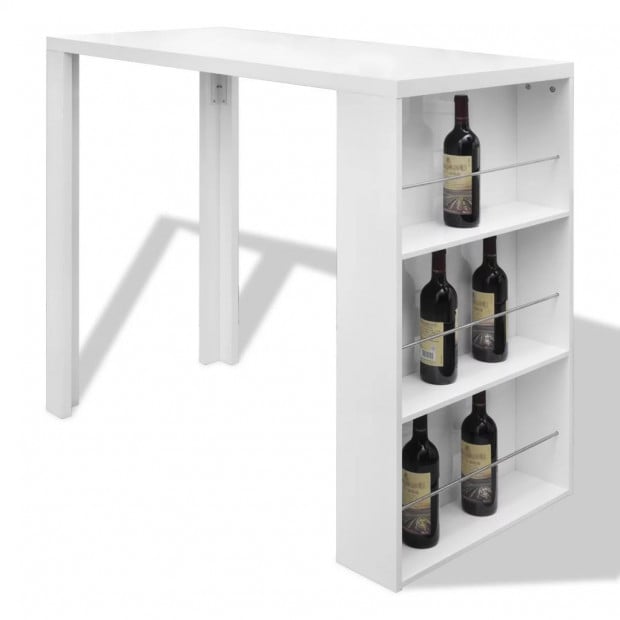 Bar Table Mdf With Wine Rack High Gloss White Image 2